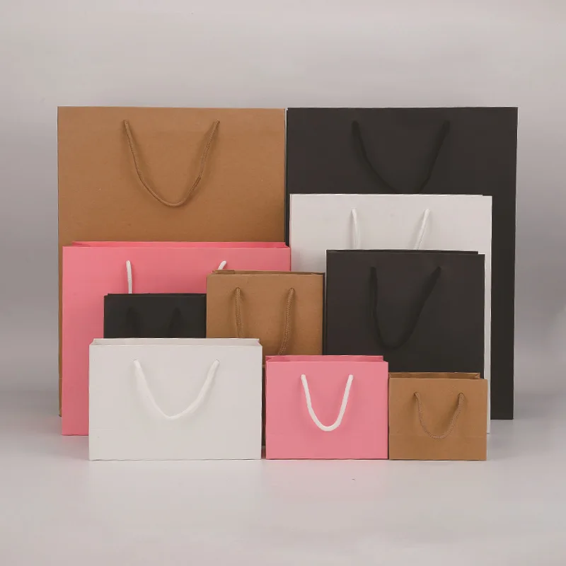Paper Bag With Handles Solid Color Gift Packing Bags For Store Clothes Wedding Supplies Handbags paper gift bags