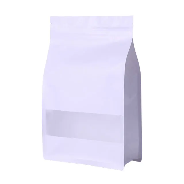 White stand up paper bag resealable zipper with window food packaging kraft paper bag