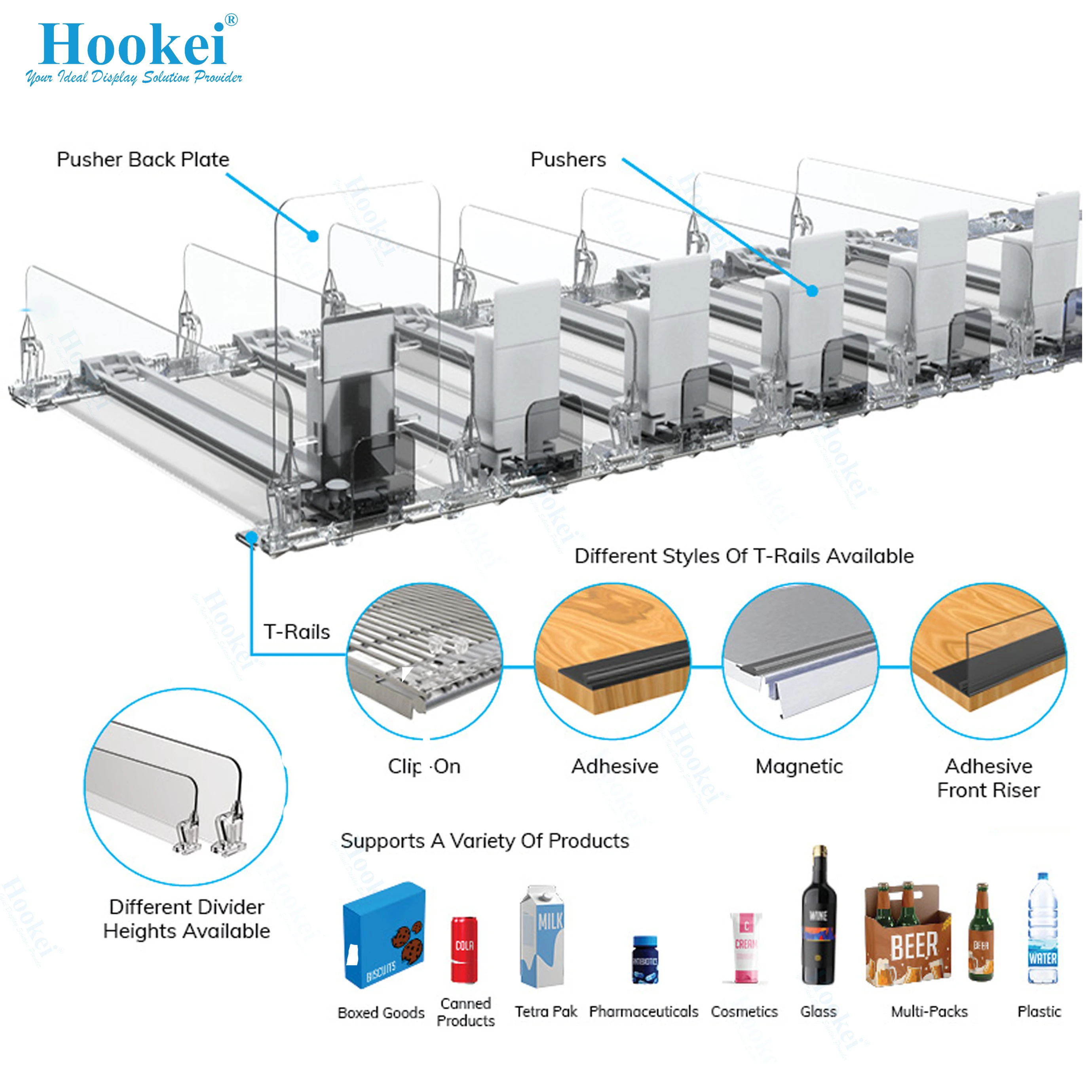 Cigarettes Case Rack Displaying Shelf Pusher System Display Pusher with l Shape Front Retainer