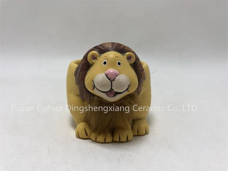 Hot Sale Cute Animal Lion Shape Desktop Succulent Planters Modern Ceramic Flower Pots For Home Decor