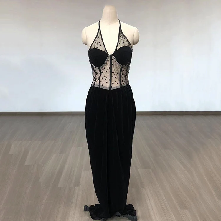 Новое сексуальное облегающее вечернее лоскутное черное элегантное женское бархатное платье с открытой спиной