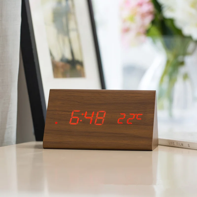 
Promotion Wood Bamboo Digital Fashion Led Alarm Clock Animal Sound with Led Clock Digital Clock 