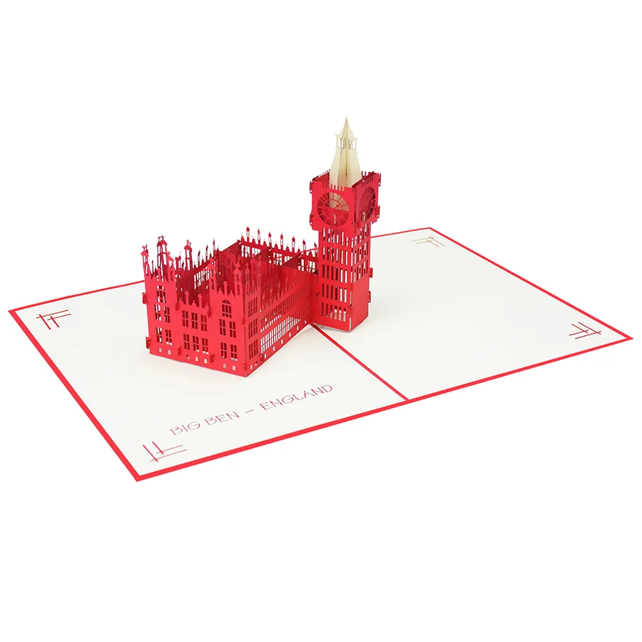 Биг Бен Лондон Уникальный 3D удивительный приветствие архитектура Pop up kirigami открытка пользовательский дизайн оптовая продажа Вьетнам
