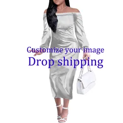 Hot Polynesian Tribal Samoan Designs Dresses for Women Ladies Sexy Long Sleeve Tight Off Shoulder Dress Slim Sexy Bodycon Plus