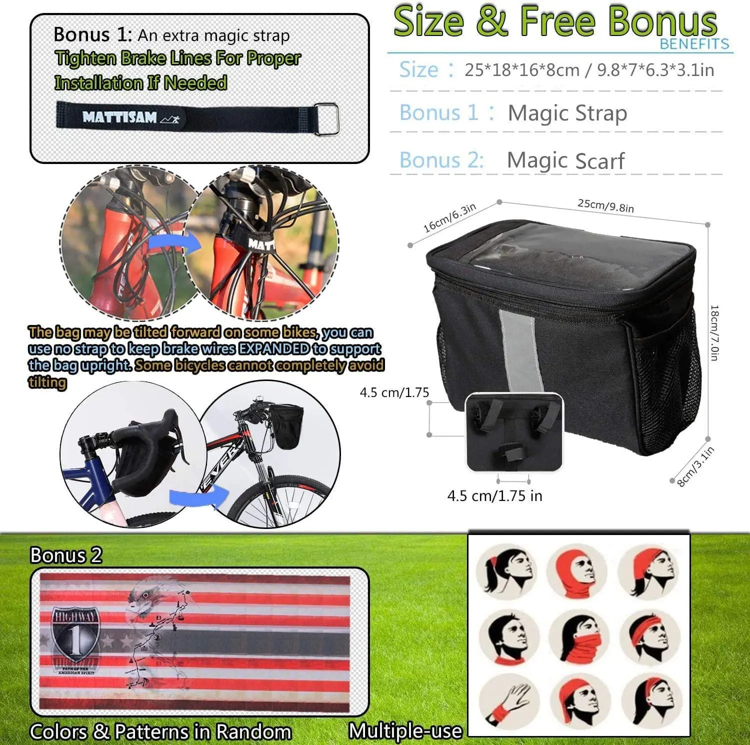 Bike Basket with Mesh Pocket Cold & Warm Insulation Reflective Strap Touchable Transparent Phone Pouch Bicycle Front Bag