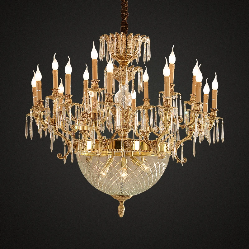 Brass Super Large Crystal Chandelier Plated Classical Hotel Ceiling Lamp Gold 10 Plastic Copper 80 Nordic Rococo Style Golden