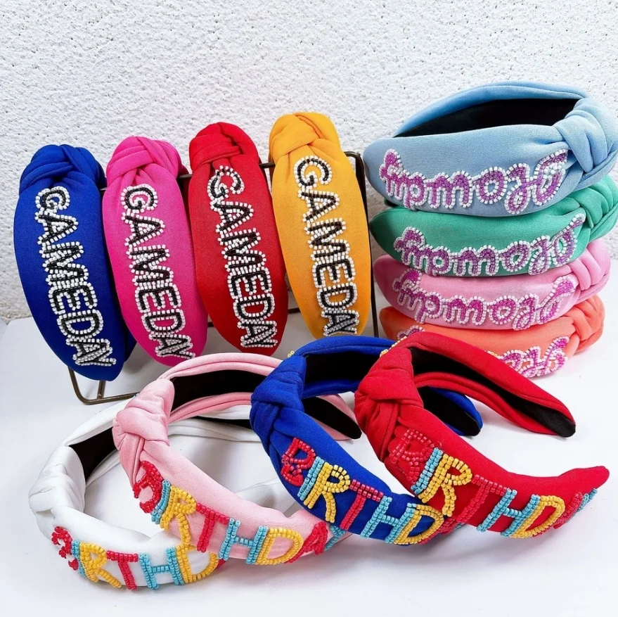 Luxury Hand Sewn Seed Huwdy Letter Hair Hoops Gift Personalized Knot Wide Edge Handmade Hairbands Holidays Beaded Headband