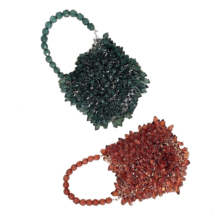 Luxury Designer Shiny Clear Crystal Beaded Mini Women Ladies Fancy Trendy Tote Purses and Handbags 2020