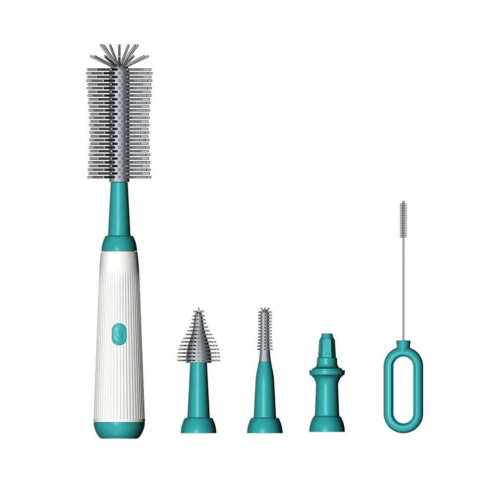 New Arrival 4in1 1500mah Small Travel Infants Baby Multipurpose Silicone Cordless Electric Bottle Cleaning Brush with Extensions
