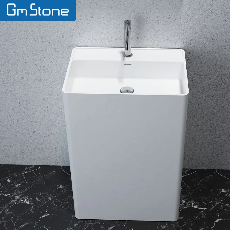 Freestanding Wash Hand Basin Hot Sale Wholesale Artificial Stone White Sink  Modern Bathroom Sink Pedestal Basin