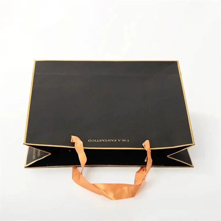 Paper Bag Custom Printed logo Luxury Clothing Shopping Paper Bags Boutique Recyclable Gift Bag With Ribbon rope