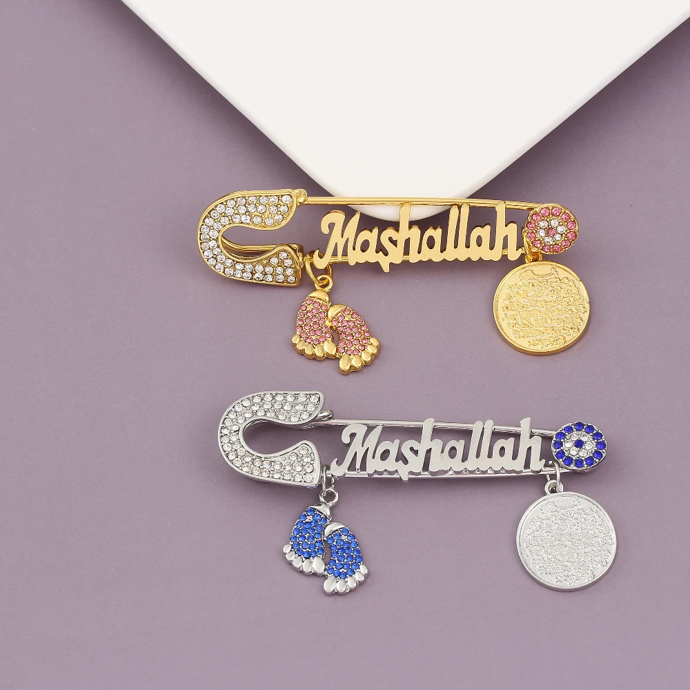 Muslim Cartoon Footprint Brooch Fashion Religious Crystal Letter Enamel Brooch For Women Sweater Accessory