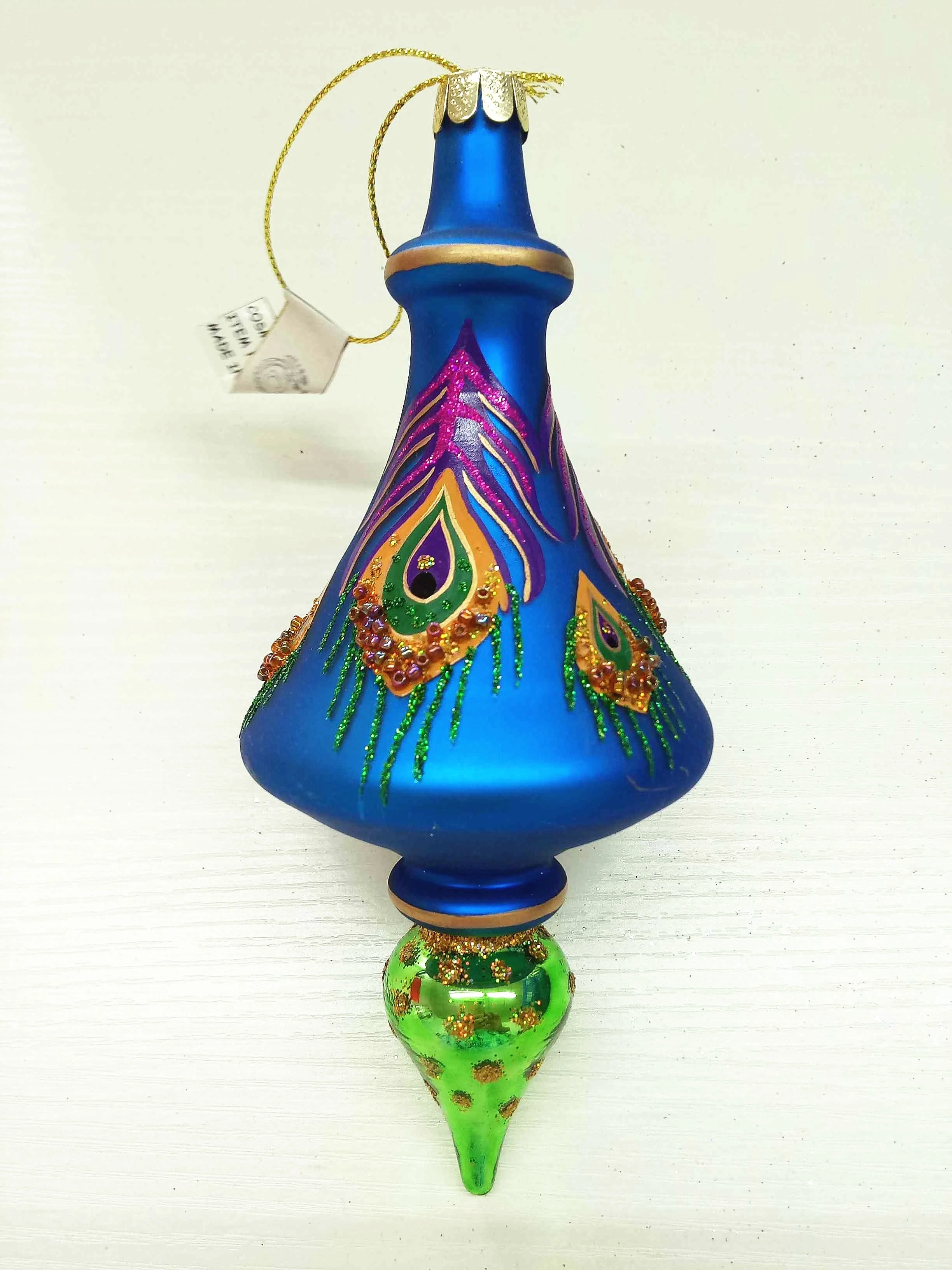 Manufactures Custom Shape Blue Glitter Vintage Retro Icicles Egyptian Hand Blown Christmas Glass Ornament