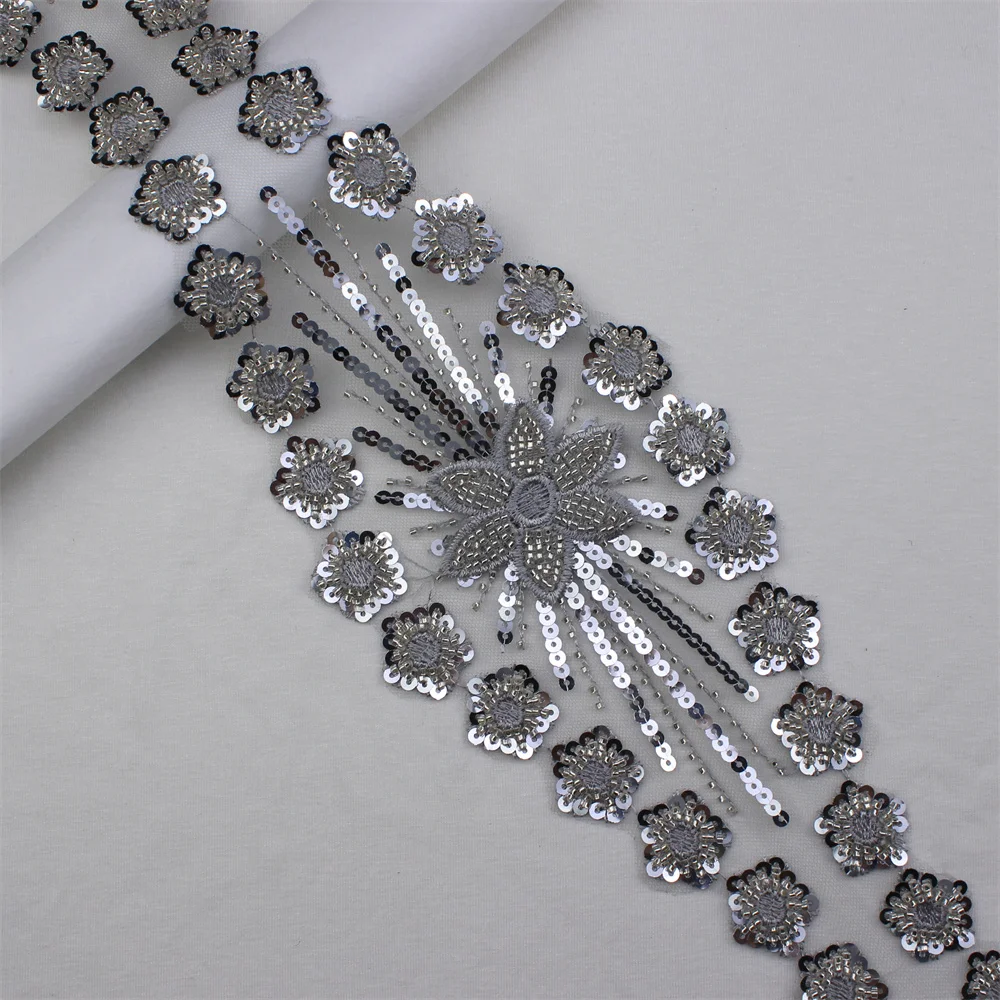 Beaded Sequin Lace With High Quality Tulle Embroidery Wedding Dress China Wholesale Bridal Lace Trim Fabric