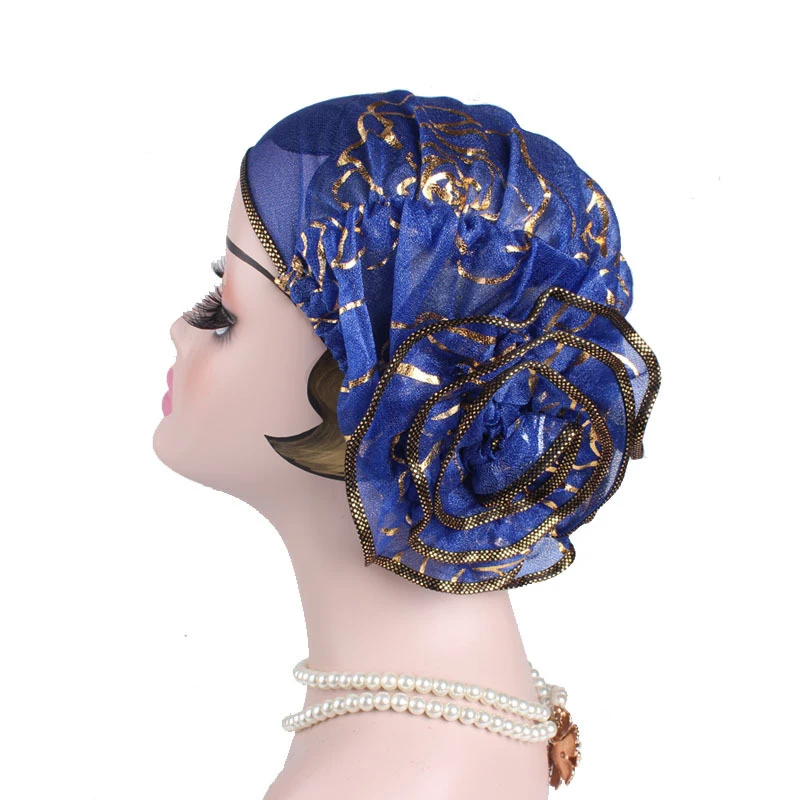 Wholesale Fashion Muslim Hijab Bronzing Plate Flower Head Scarf Women Turban Cap Bonnet Head Wrap Ladies Headwear Beanies Hats