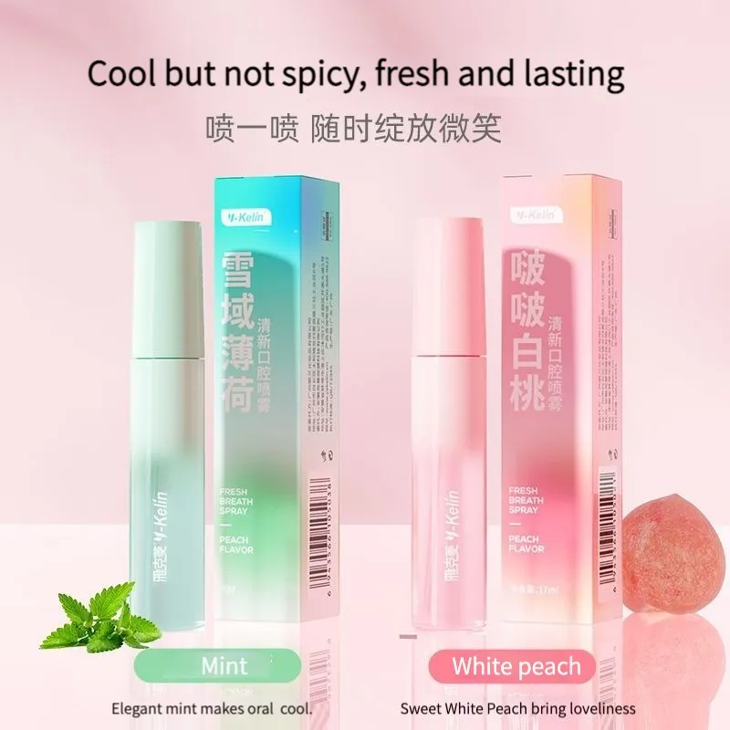 17ml Portable Pocket Oral Breath Fresheners Spray Mouth Spray, Cool Mint and White peach Flavor for Bad Breath and Dry Mo
