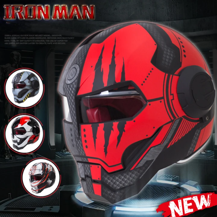 SLKE Cosplay Full Face Helmets Can Open Face Motorcycle Motorbike Riding Ironman Iron Man Helmet