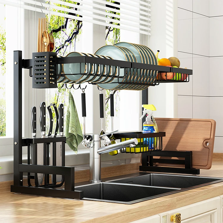 Хит продаж, сушилка для посуды из нержавеющей стали для кухонной раковины, двухслойная прочная подставка для посуды
