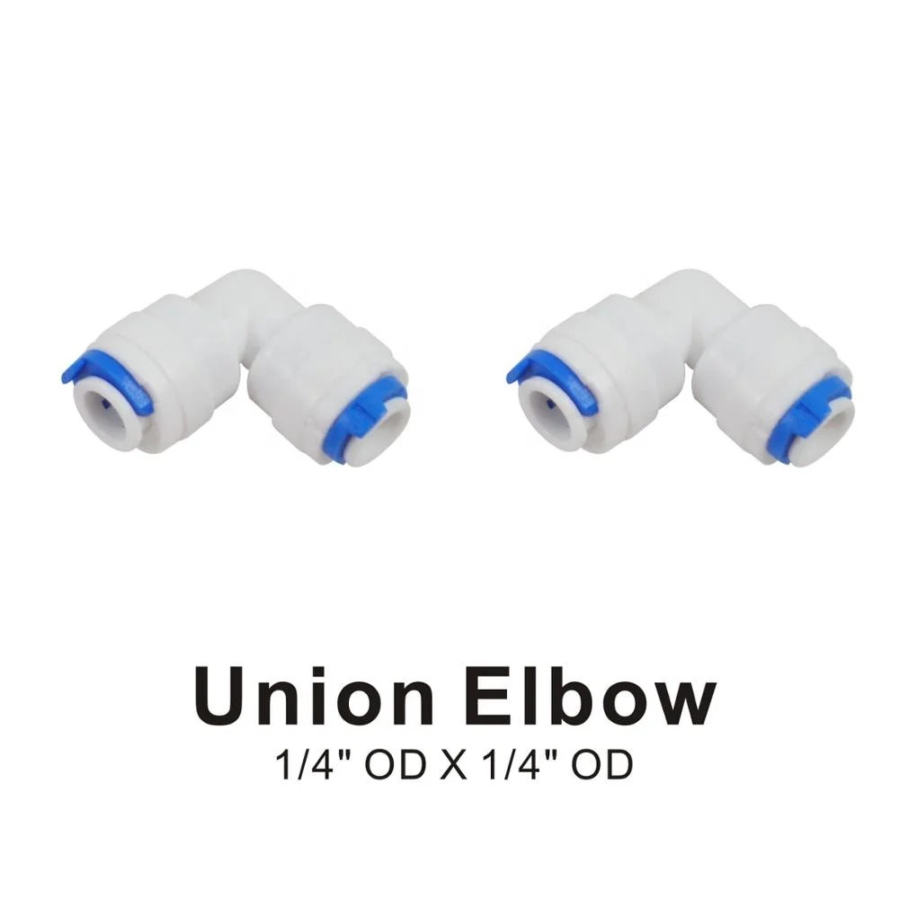 Quick Connectors 1/4-Inch Tube Union Elbow Fitting Connection for Water Filters and RO Reverse Osmosis Systems