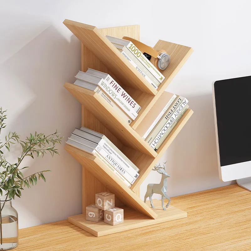 Factory Custom Standing Type Bamboo Bookshelf Tree Shape Movable Desktop Organizer for Bedroom