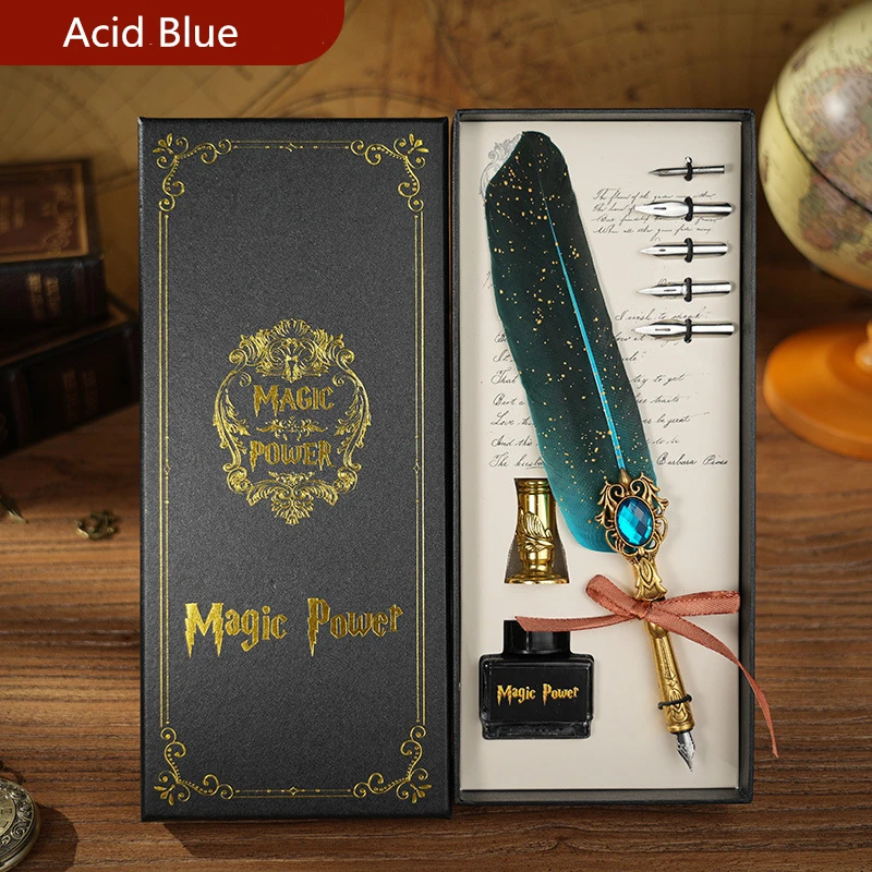 European-Style Retro Diamond Gold Sprinkling Feather Dip Pen Set Novelty Company Promotion Gifts For Men Women Souvenir Birthday