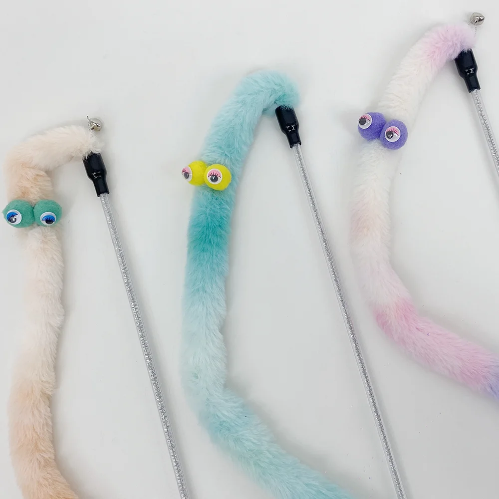 Big Eyes Interactive Cat Toy Plush Funny Kitten Cat Wand Stick With Fluff With Bells