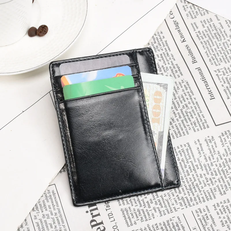 Slim Minimalist Front Pocket RFID Blocking Card Sleeve Leather Wallets for Men Women Cardholder