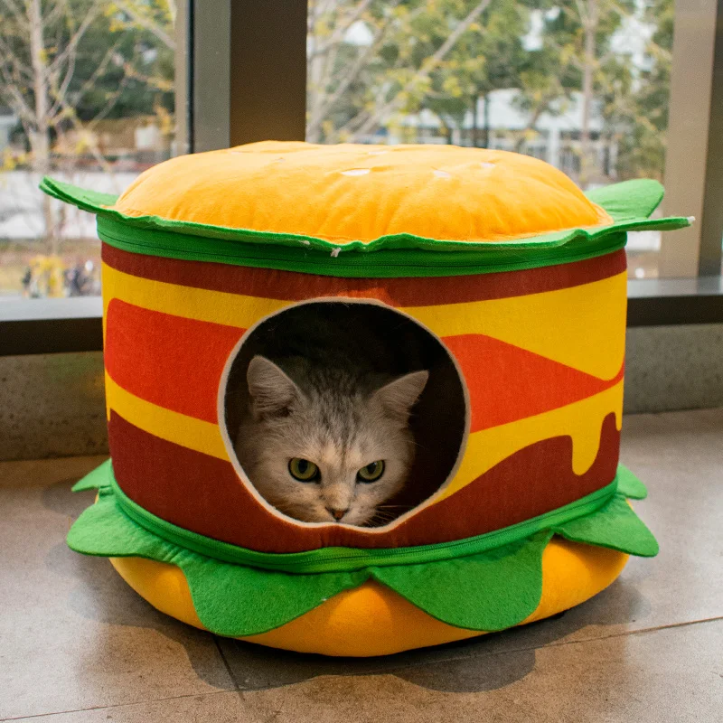 Petgrow Cute Burger Cat Bed House Bed Soft Cuddle Bed Lovely Pet Supplies for Kittens Rabbit Small Dogs
