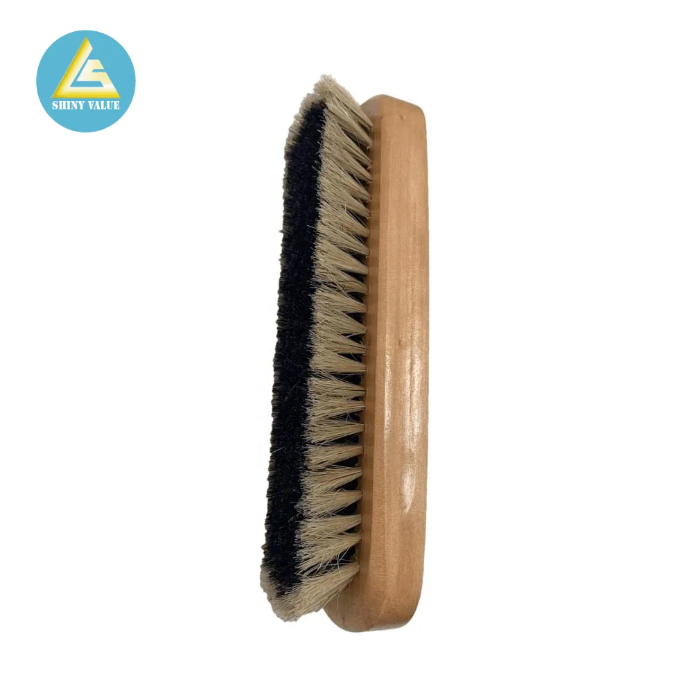 Wood shoe brush with mixed horse hair and PP bristle for shoe polishing