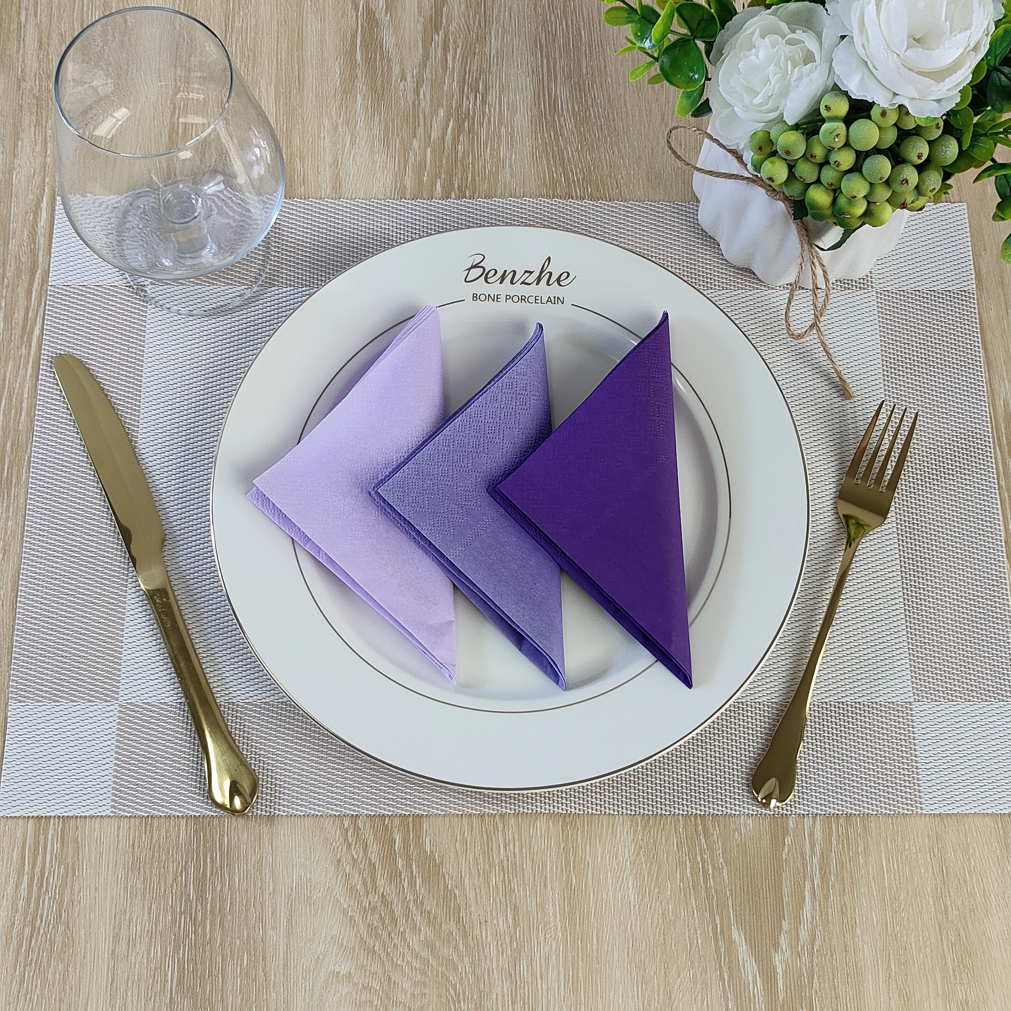 Disposable Custom Purple printed tissue paper Napkins Dinner Luncher Table Napkins