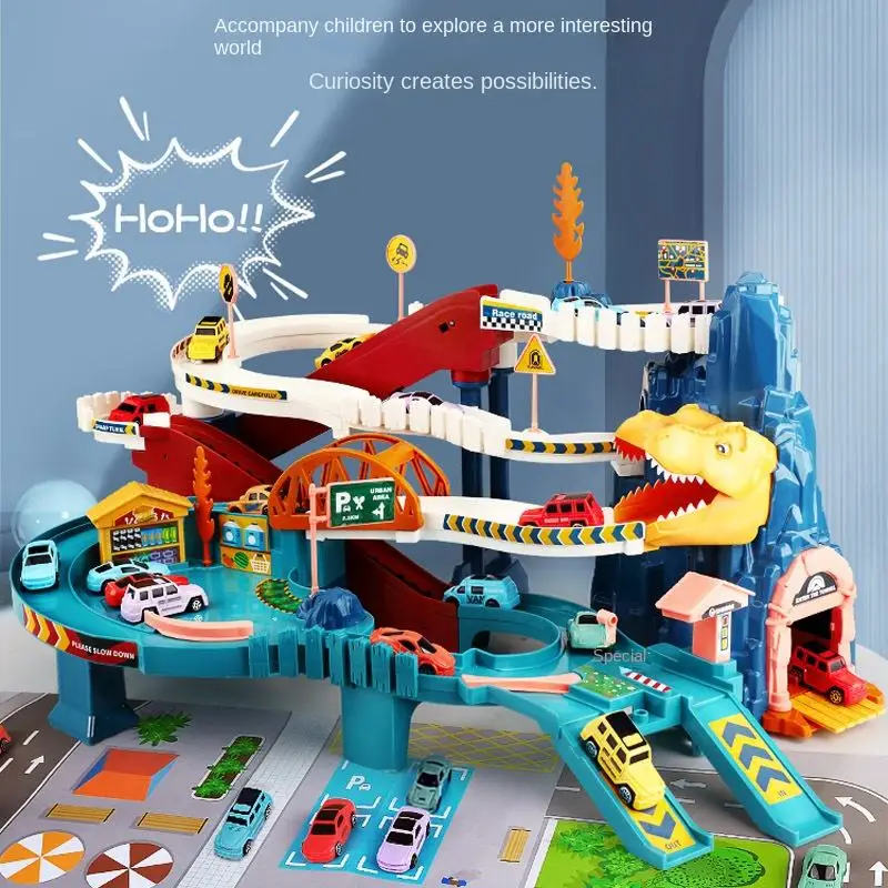 Dinosaur Winding Road Rail Car Park Parking Lot Set Railway Set And City Set Slot Toys Boys And Girls Interactive Toy Playing