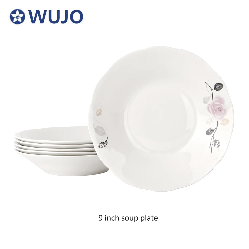 Popular Wholesale Ceramic New Design White Porcelain Dishes & Plates Sets 9 Inch Porcelain Soup Plate