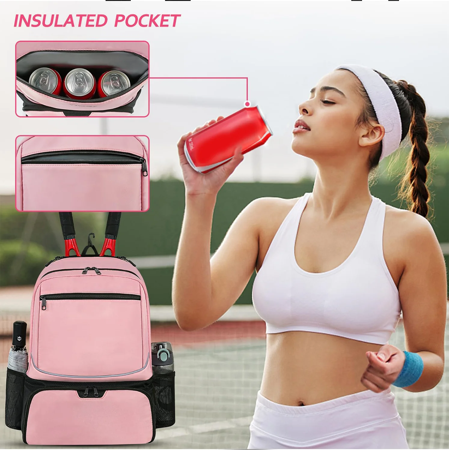 Wholesale 2 Rackets with Insulated Pocket Tennis Bag Ventilated Shoe Compartment Tennis Backpack for Women Men