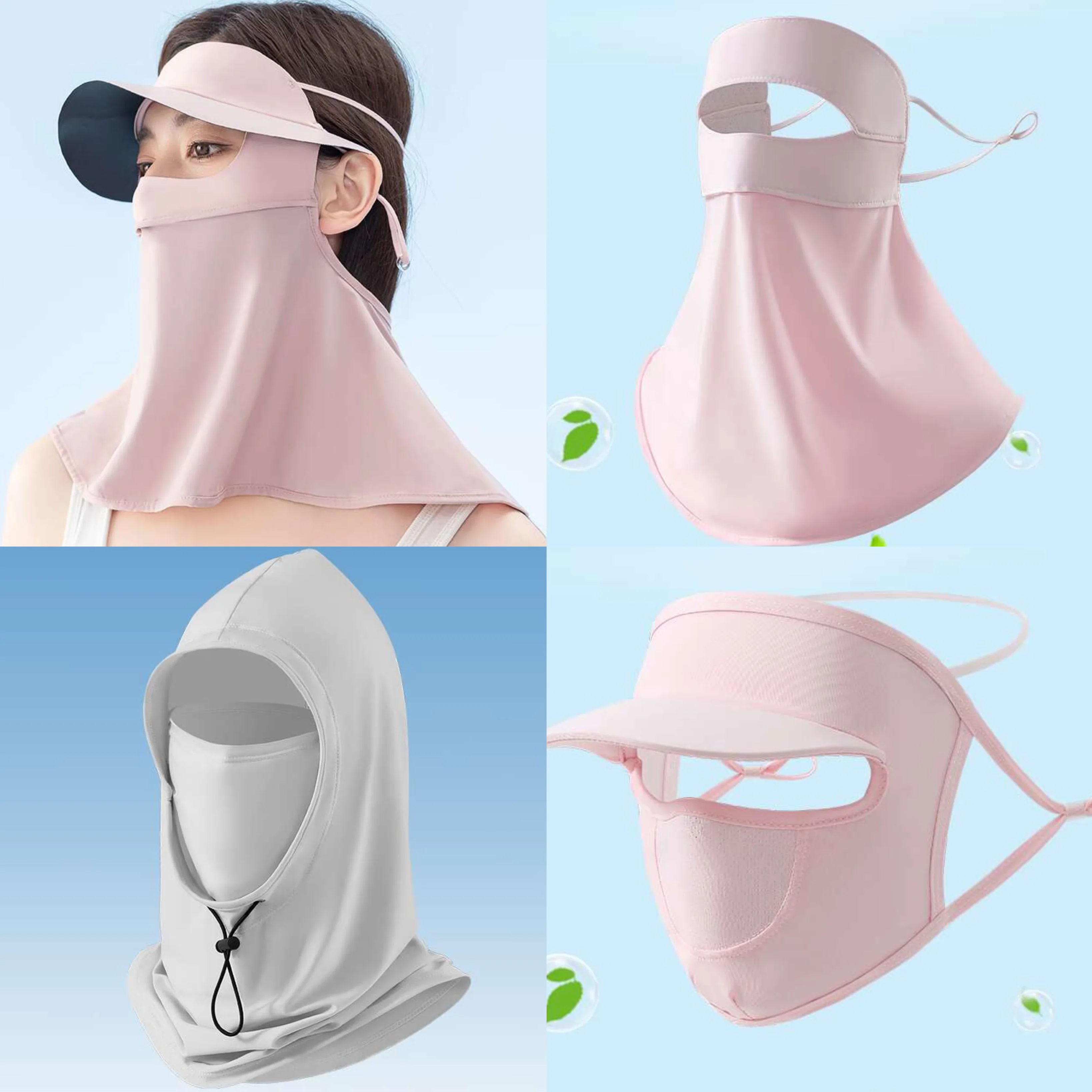 UPF50+ Cycling Sunscreen Uv Hat Neck Protection Ice Silk Full Face Cover Mask Sunblock Hoodie
