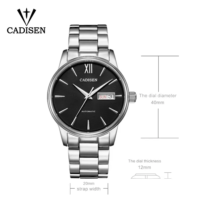 CADISEN 1032 Men Watch Automatic Mechanical Watches stainless steel case Role Date Week Top Luxury Brand Wrist watch Clock