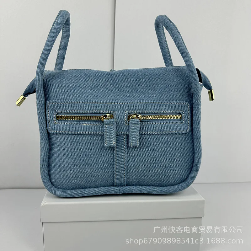 2024 винтажная Стильная джинсовая сумка в стиле ретро Nichezippy Jeans популярная подкладка из ПВХ застежка-молния три ручки нитки
