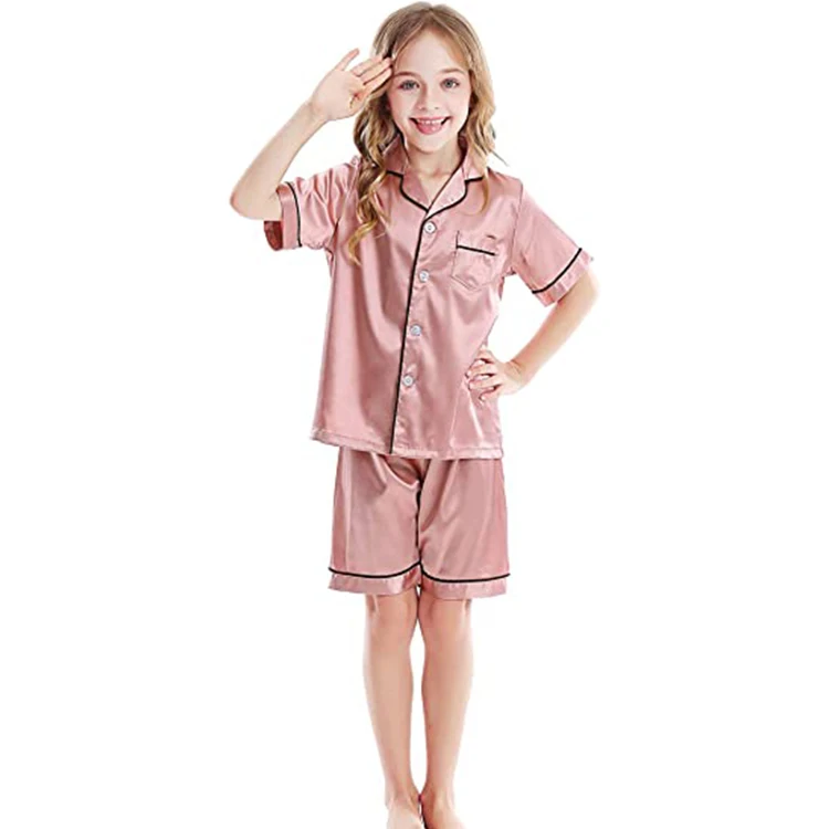 2021 children 100% mulberry silk Pyjamas set girl Short sleeve pajamas and shorts sleepwear Kids Silk Pajama