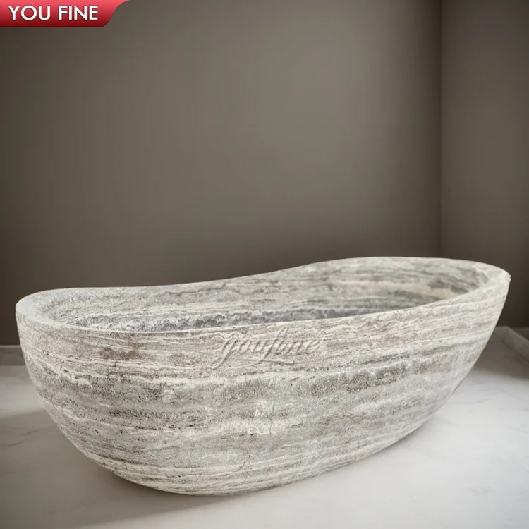 Handmade Oval Natural Antique Stone Bathtub Freestanding Marble Bath Tubs