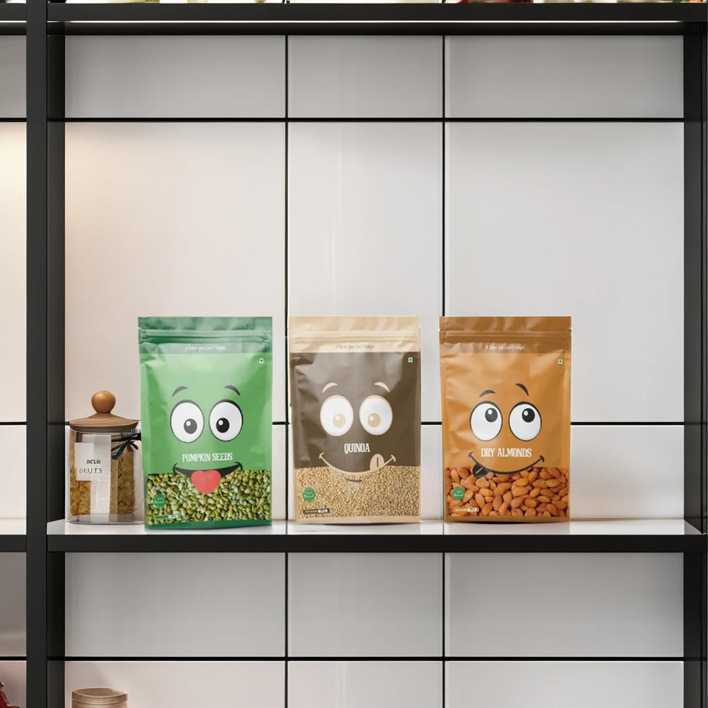 Настраиваемая упаковка для закусок с подставкой кешью многоразовая пластиковая алюминиевая фольга молнией сухих пищевых продуктов