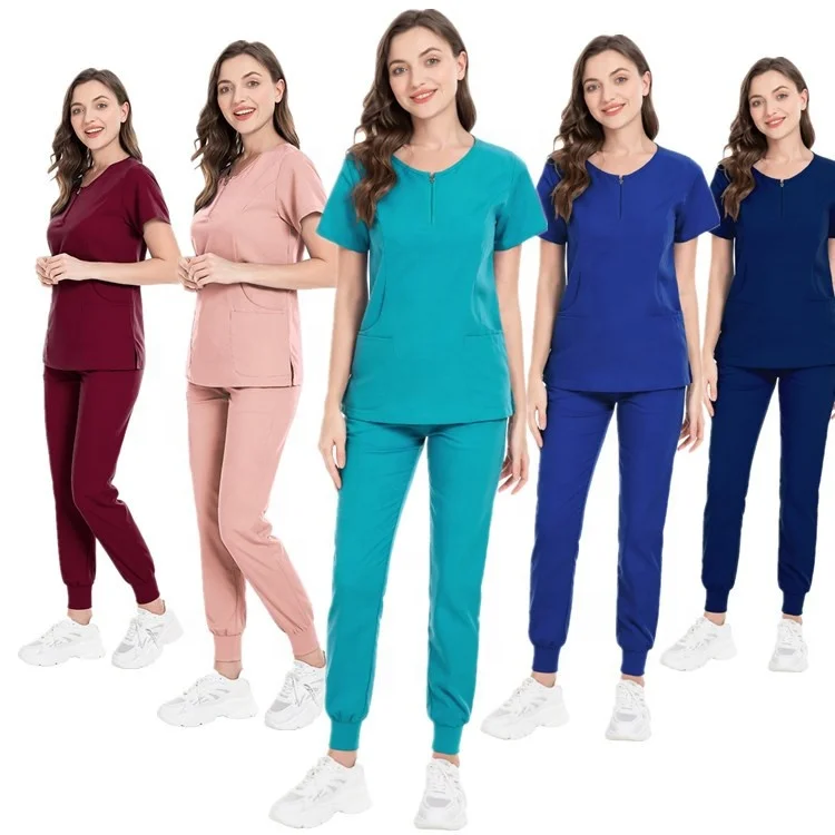 Модная женская униформа врача с логотипом oem на заказ, профессиональная женская медсестра, костюм для бега с V-образным вырезом, набор медицинских скрабов