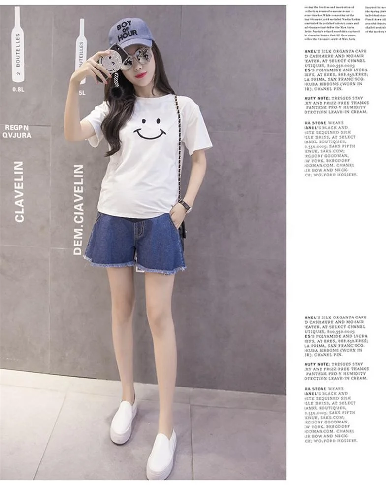2019 summer maternity pants wearing wide-leg denim shorts