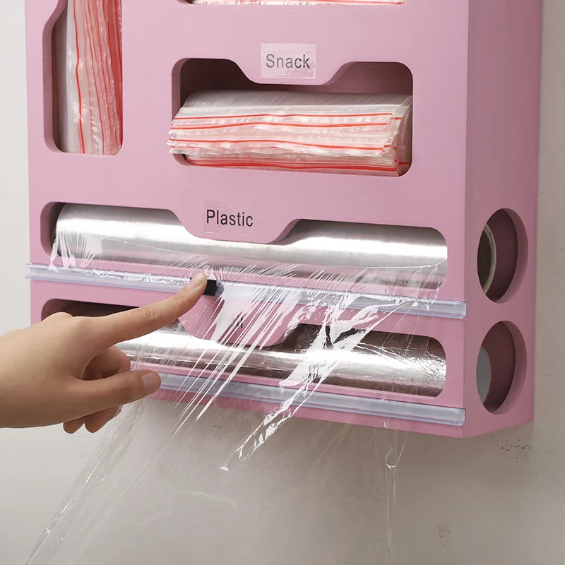 Plastic Wrap Dispenser with Cutter and Ziplock Bag organizer,9 IN 1 Bamboo Ziplock Bag Storage Organizer for Kitchen Drawer