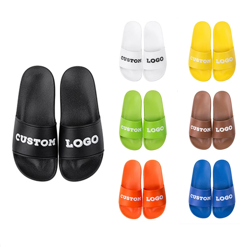 Custom Logo Summer Open Toe Beach Unisex Print Sandals Black PVC Slides Slippers for Men