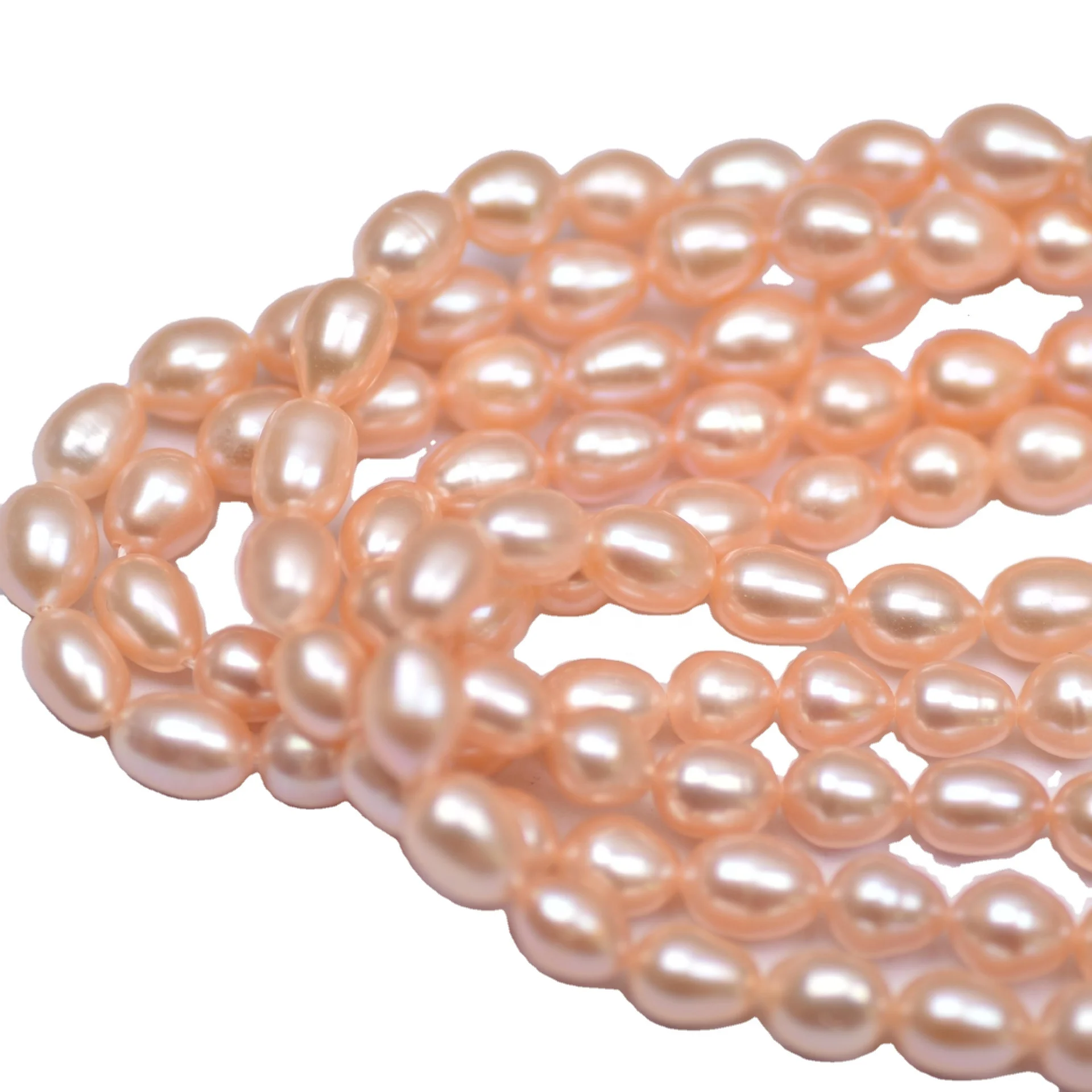 Wholesale 5-6mm/7-8mm Rice Pearl Loose Beads Orange Pink Color Natural Freshwater Pearl Beads For DIY