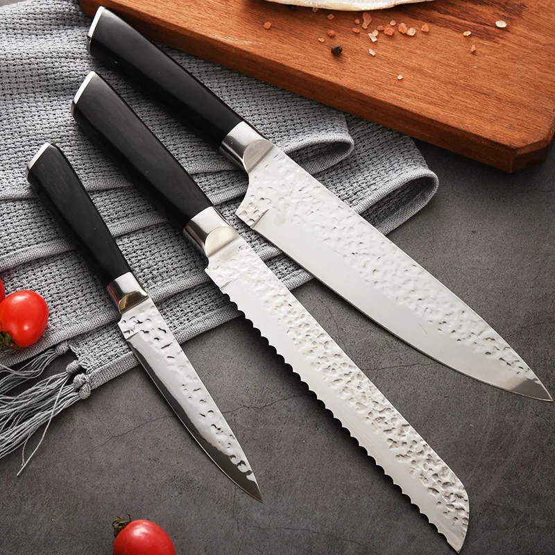 Amazon Hot Selling 3 Pcs Kitchen Knives Kitchen Knife Set With Wooden Handle 30Cr13 High Carbon Steel Knife With Gift Box