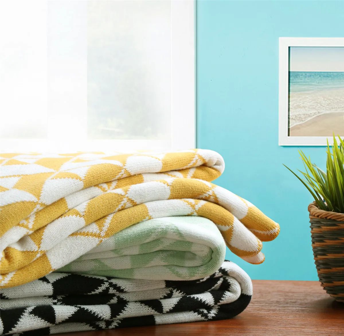 
Summer knit cool crochet knitted throw Baby Organic Cable Bamboo Blanket 