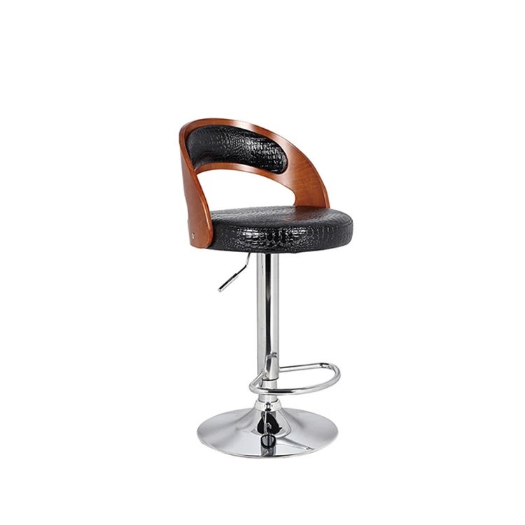 New Design Modern Luxury Durable Wooden Leather Design Pub Swivel Height Bar stool With Backrest