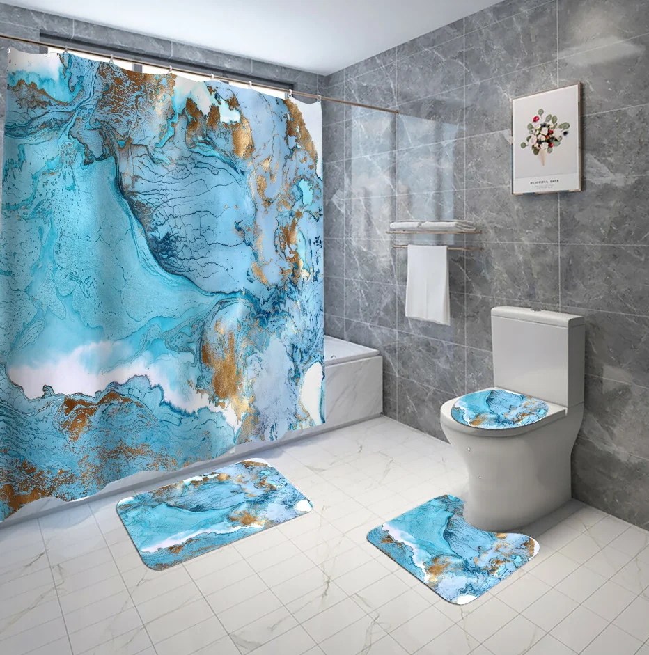 Элегантная Душевая занавеска с мраморным рисунком синяя зеленая наборы ковриков для ванной комнаты в отеле занавеской душа Роскошный дизайнерский полиэстер на