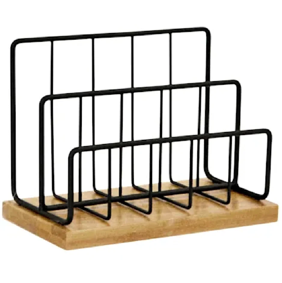 Office desktop matte black metal & wood Letter Holder