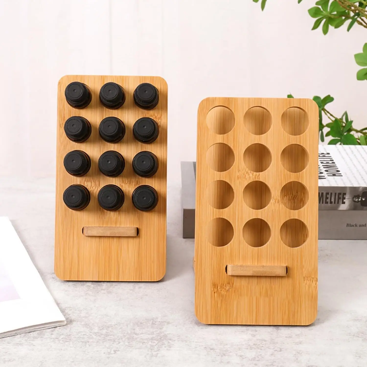 12 Grids Wooden Essential Oils Storage Racks Oil Organizer Bottles Bamboo Wood Display Stand Holder